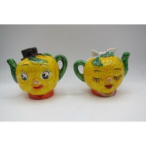 Vintage Hand Painted Lemon Face W/ Kerchief & Top Hat Salt & Pepper shakers